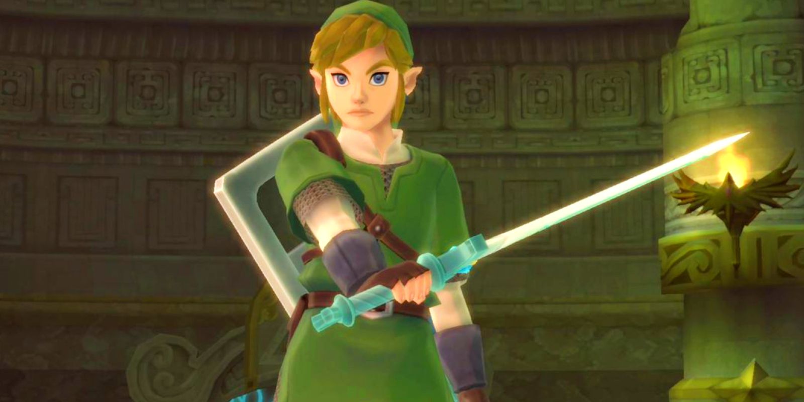 Link holding a sword in a Legend of Zelda game