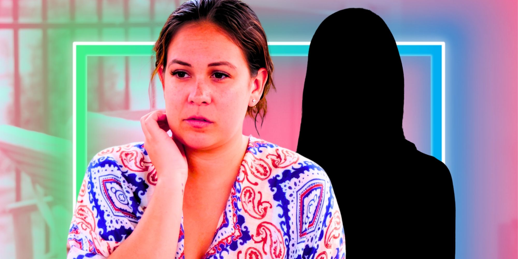 90 Day Fiance's Liz Woods looking serious with silhouette of Jasmine Pineda