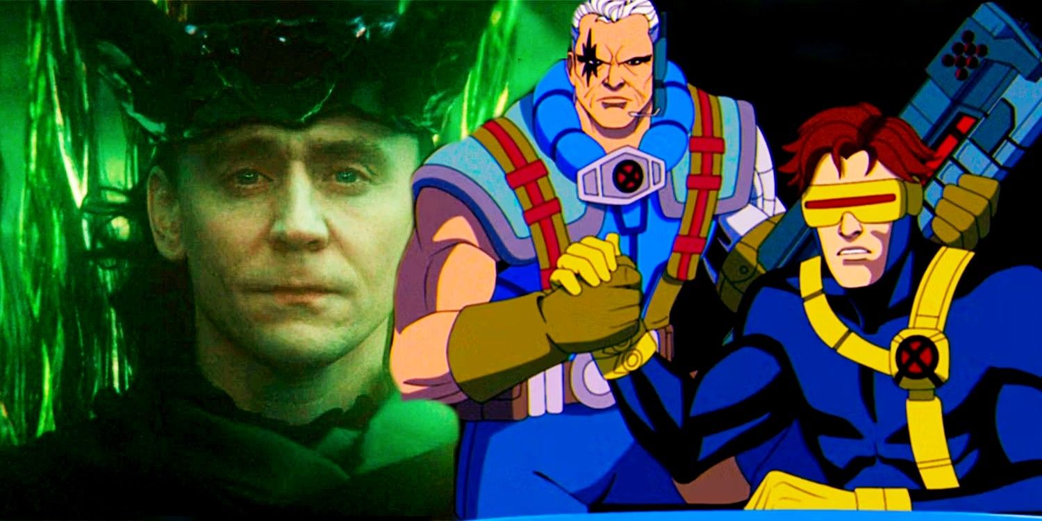 Cable and Cyclops in X-Men '97 in front of Loki from season 2 of Loki