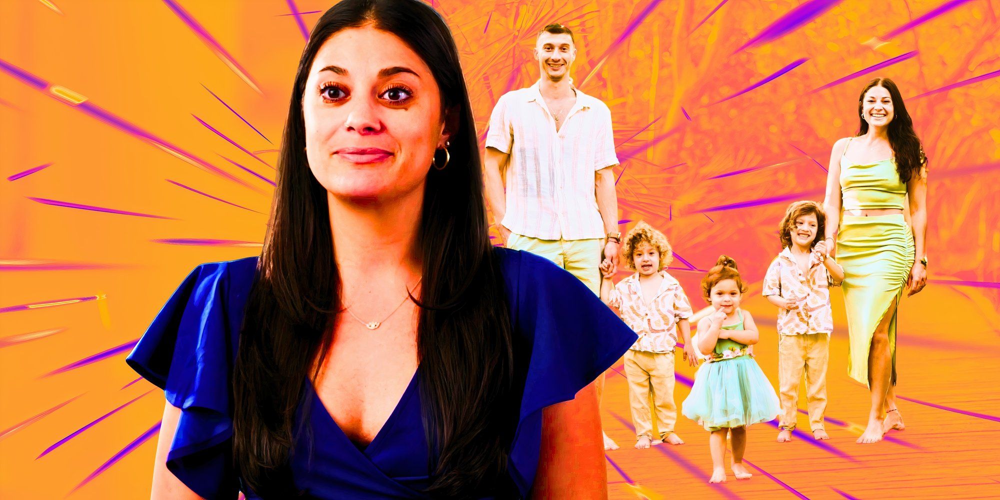 Montag Of Loren Brovarnik 90 Day Fiancé wearing blue dress and her family in the background