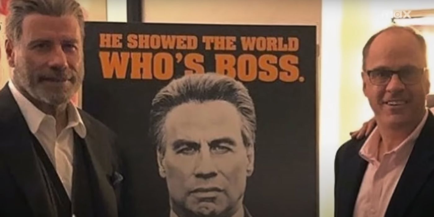 Lowe and Farnsworth in front of Gotti poster in Moviepass trailer