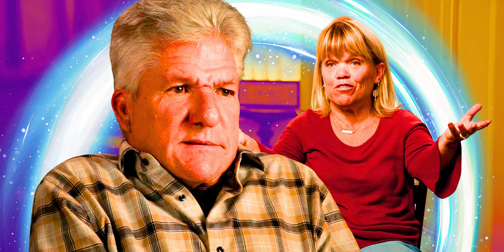 LPBW’s Matt Roloff has a stiffened body position, and Amy Roloff has her hands in the air in exasperation.
