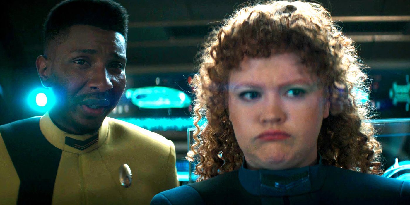 Lt. Christopher and Lt. Sylvia Tilly making faces in Star Trek Discovery