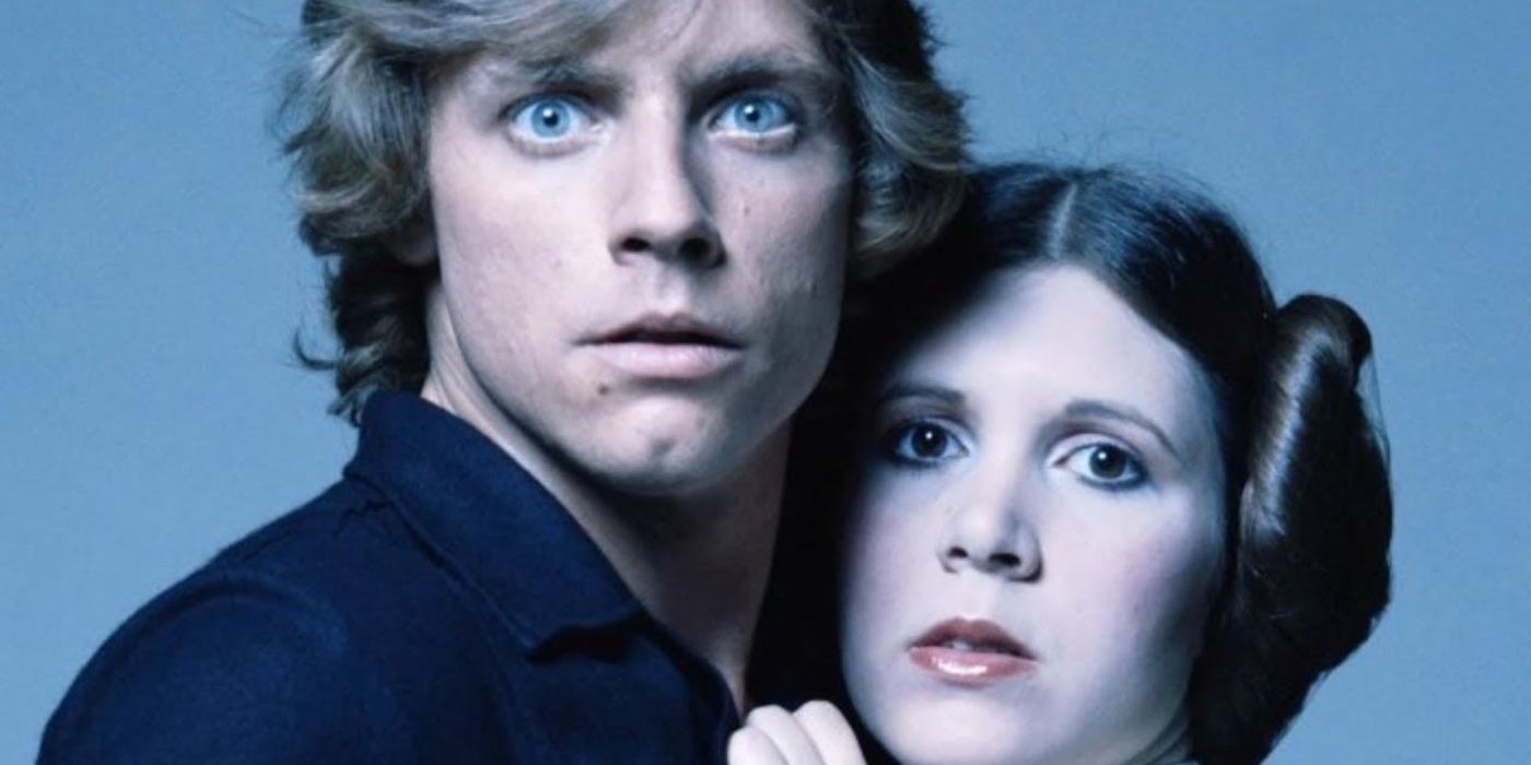 Star Wars' Luke and Leia holding each other close.