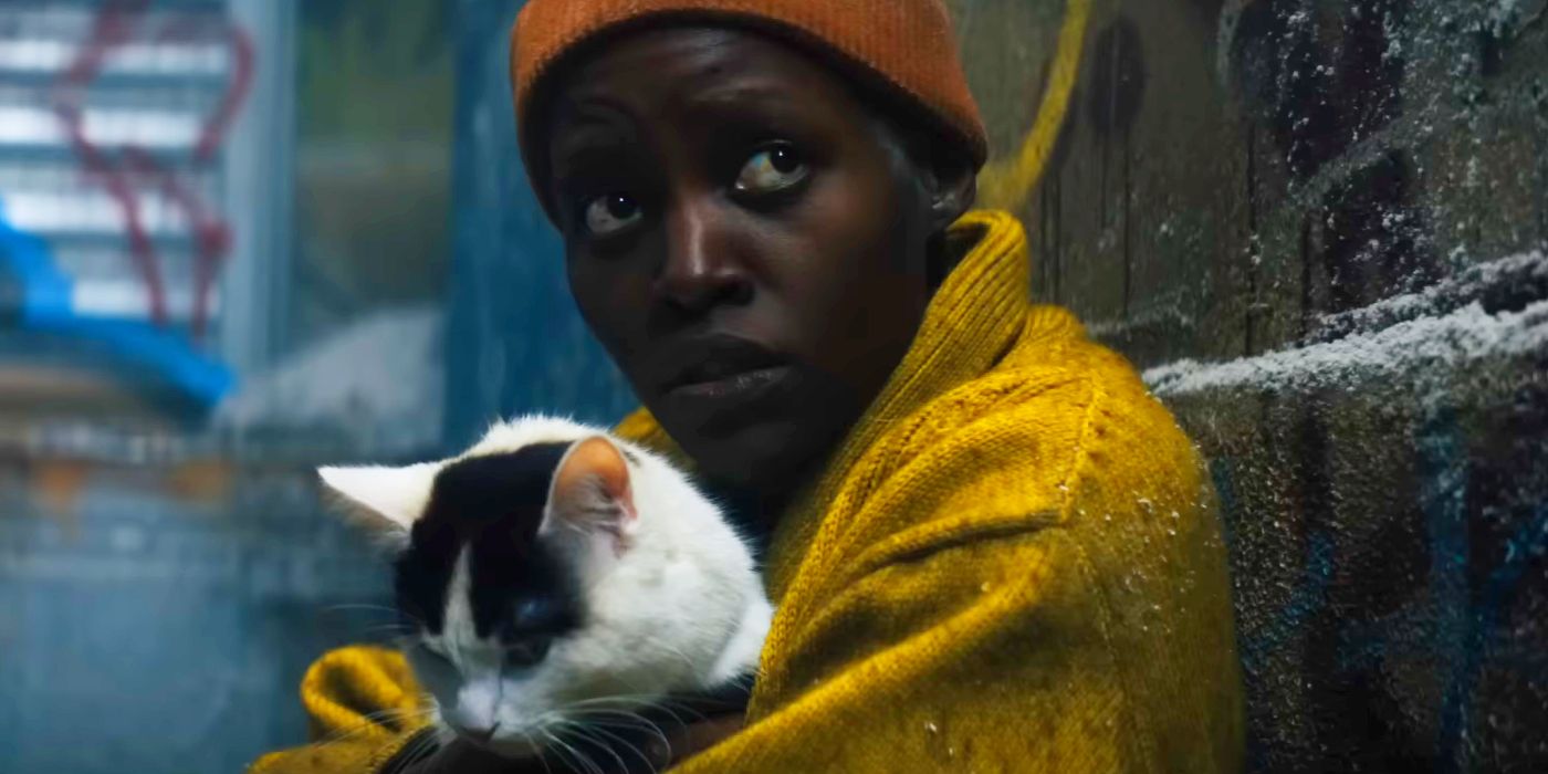 Lupita Nyong'o as Sam with Her Cat in A Quiet Place Day One