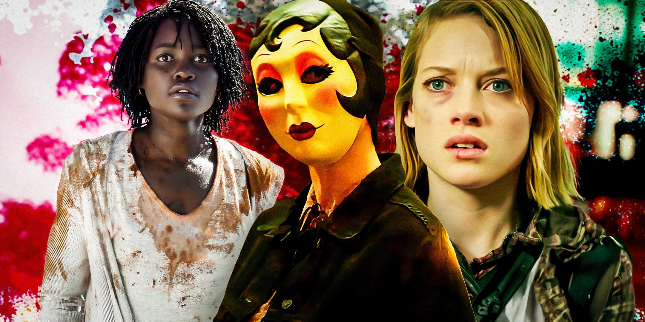 Lupita Nyongo as Adelaide Wilson from Us and Jane Levy as Rocky from Don't Breathe and A Masked Stranger from The strangers