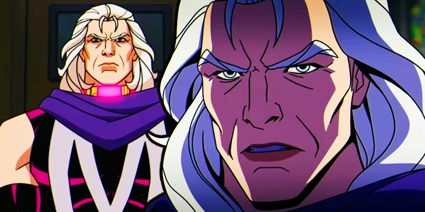 Magneto on trial and looking at the camera in X-Men '97