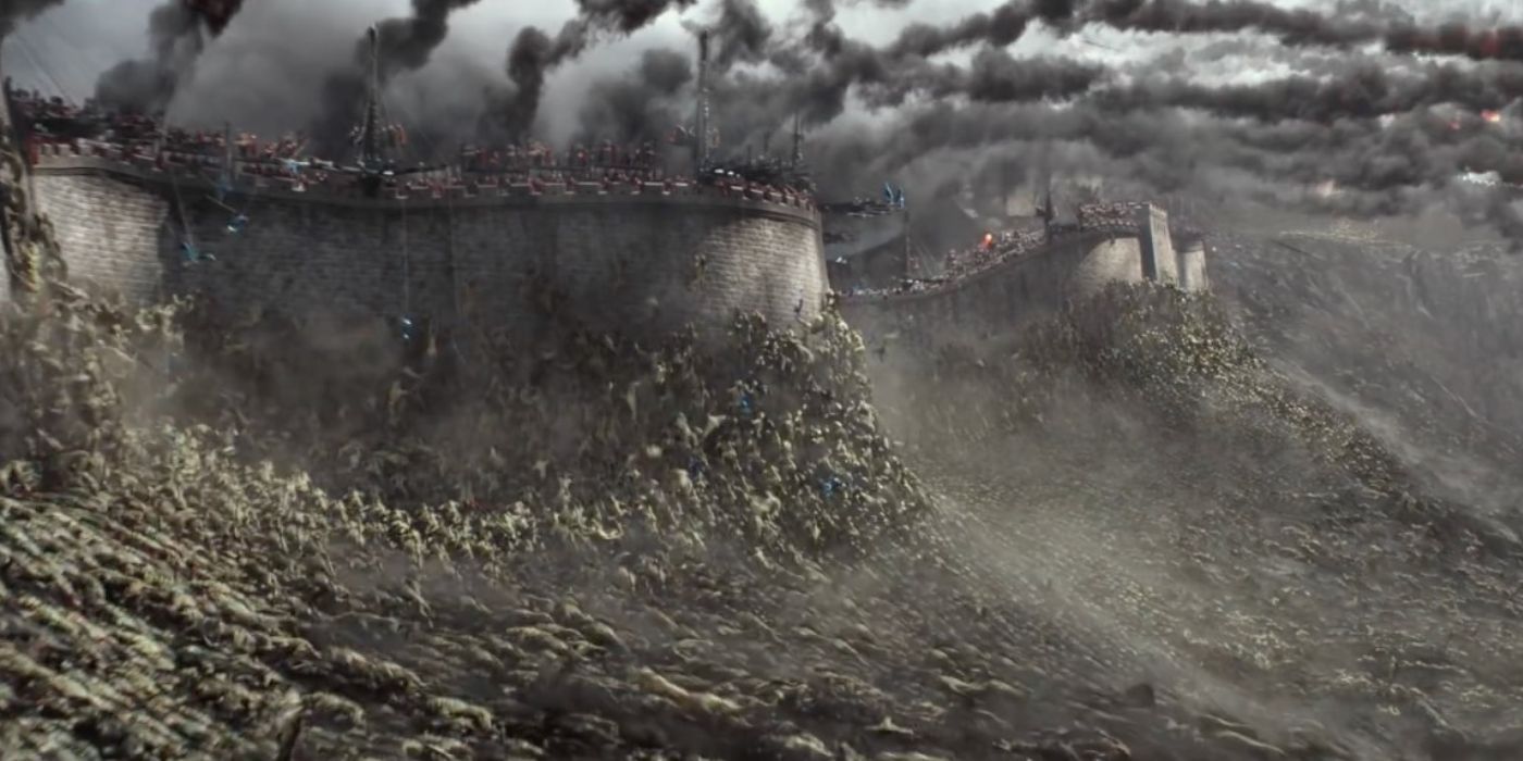 Still from The Great Wall movie of monsters attacking the wall