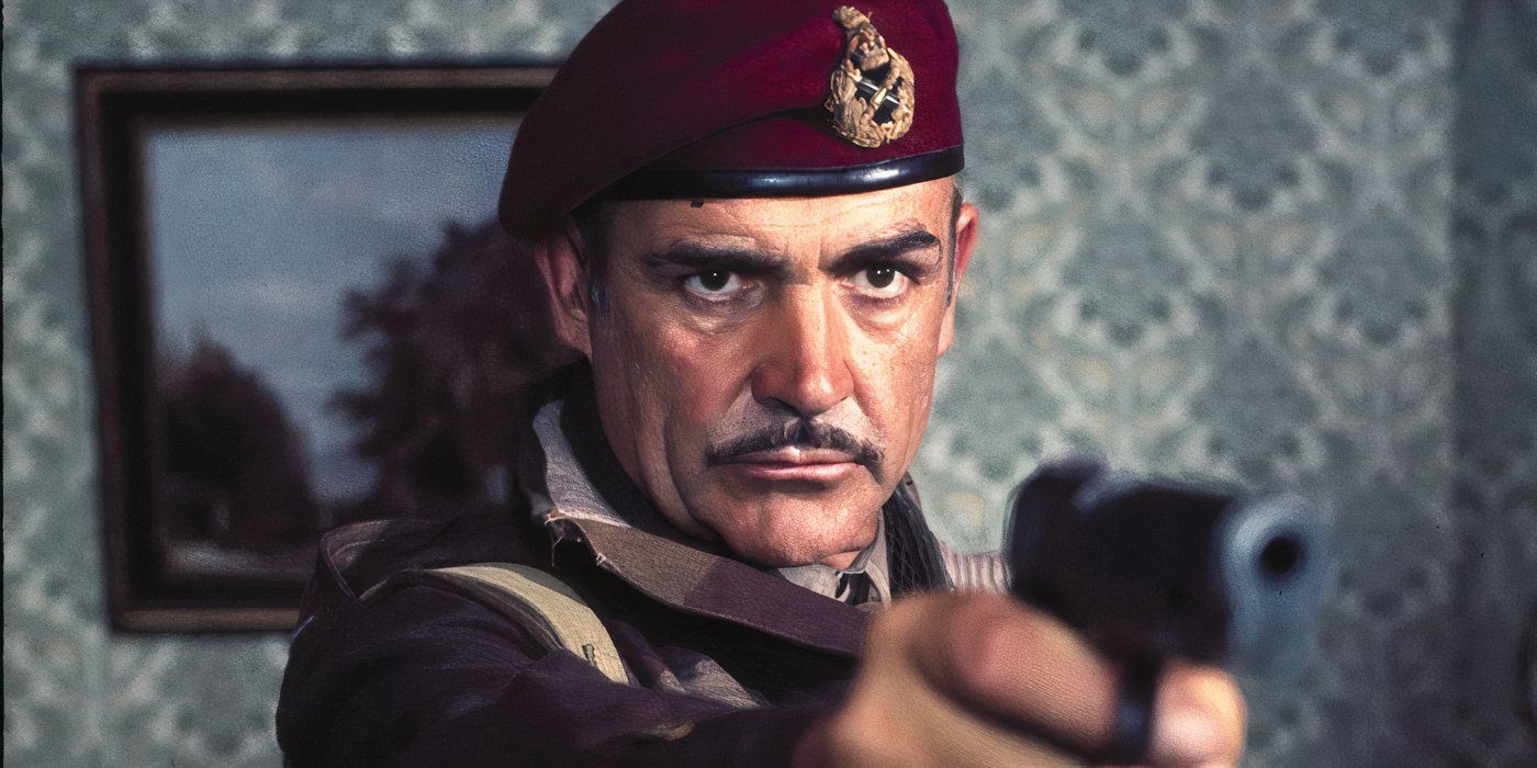 In “The Bridge at Arnhem,” Major General Roy Urquhart (Sean Connery) points a gun at him.