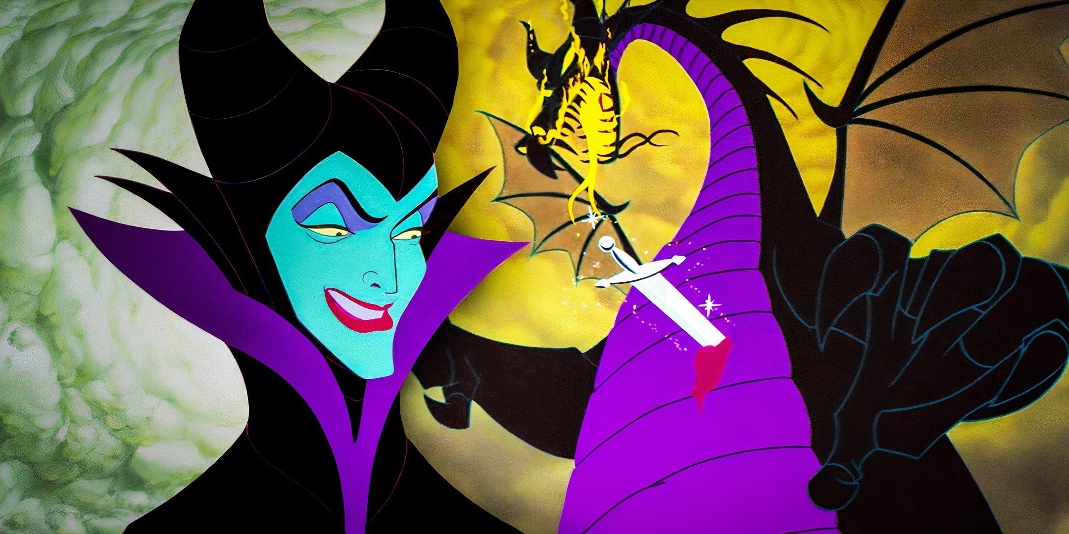 Maleficent in the animated film Sleeping Beauty and as a dragon