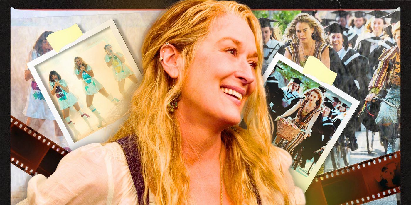 Mamma Mia Meryl Streep as Donna with pics of young Donna in the background