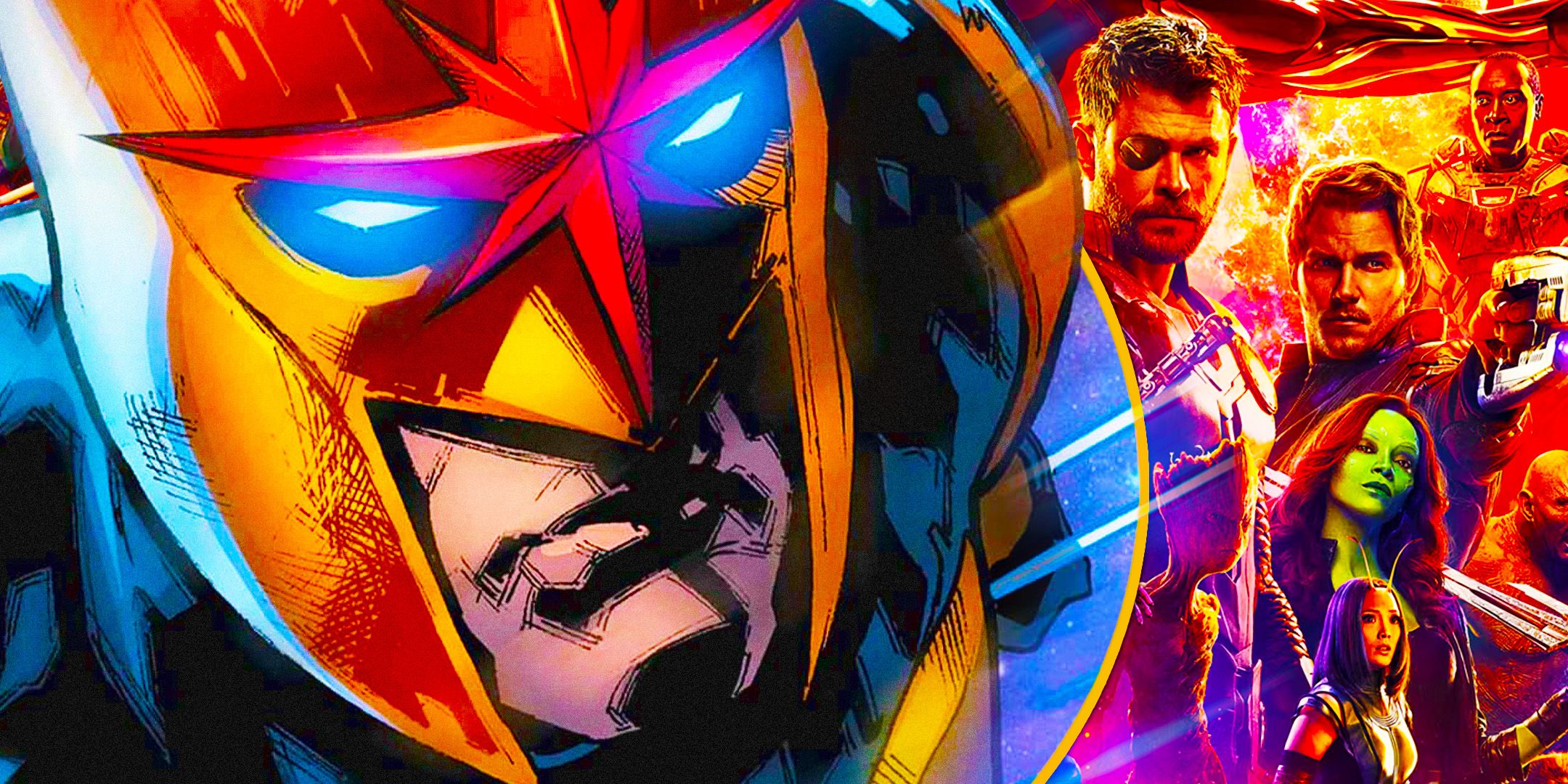 Marvel Comics Nova with MCU Thor Starlord Gamora Groot Mantis and Rhodey