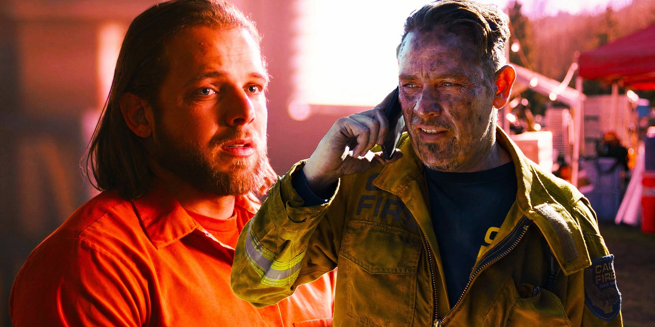 Max Thieriot as Bode Leone and Kevin Alejandro as Manny Perez in Fire Country season 2