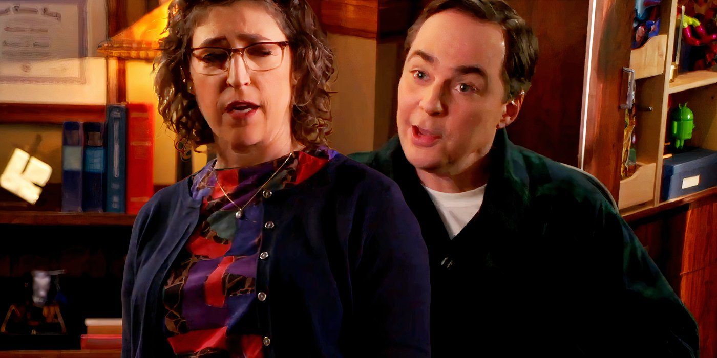 Mayim Bialik as Amy and Jim Parsons as Sheldon in the Young Sheldon Finale