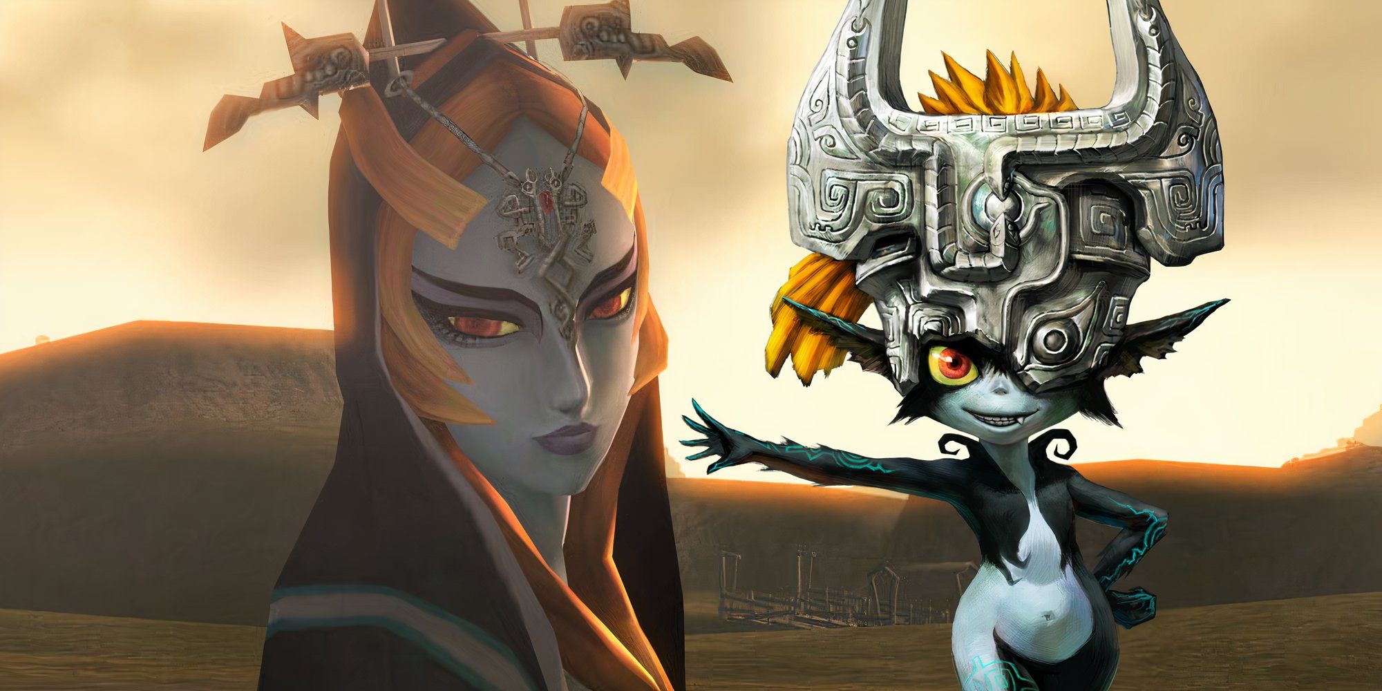 Midna as an Imp and a human in Zelda. 