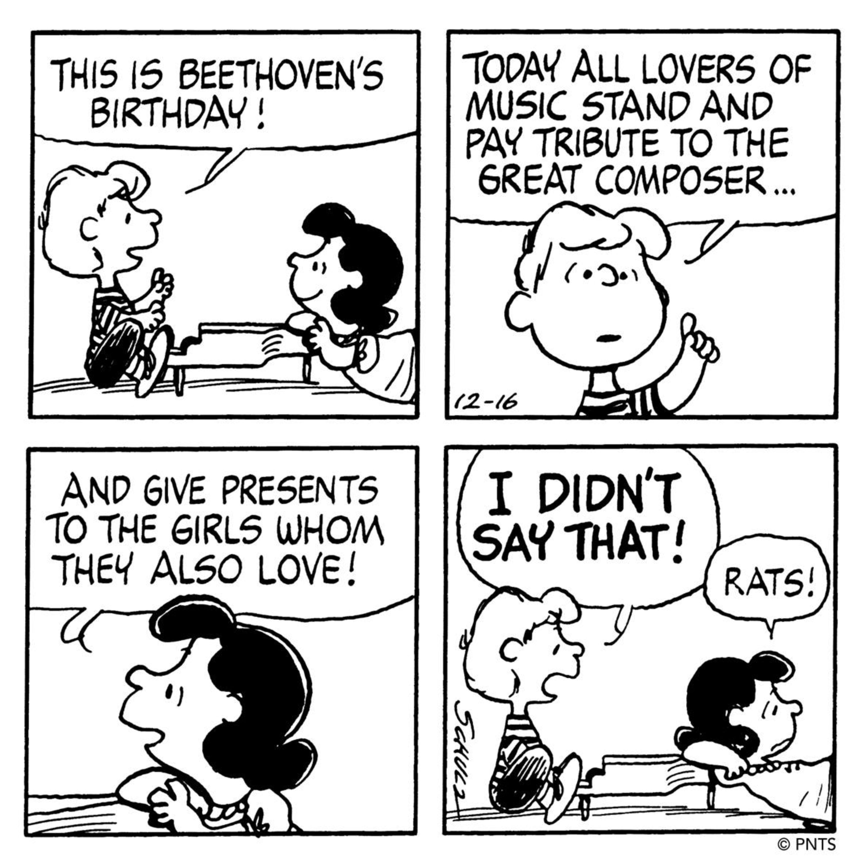 Schroeder talking about Beethoven in Peanuts.