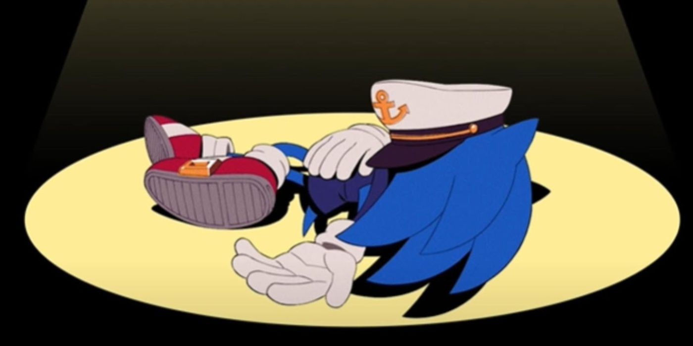 A pose de morte de Peter Griffin em O assassinato de Sonic the Hedgehog