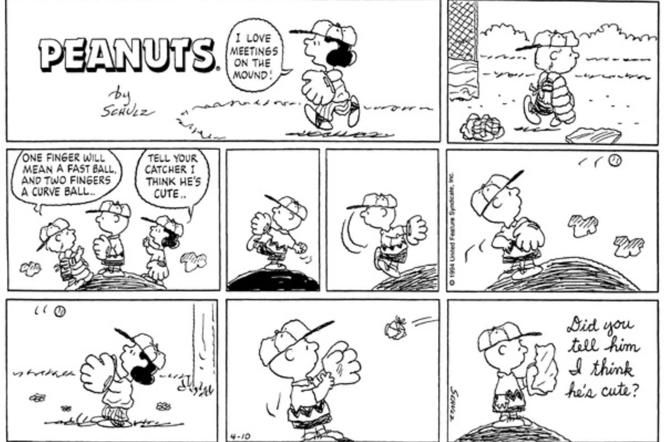 Peanuts, Lucy is only a good pitcher when her crush is involved. 
