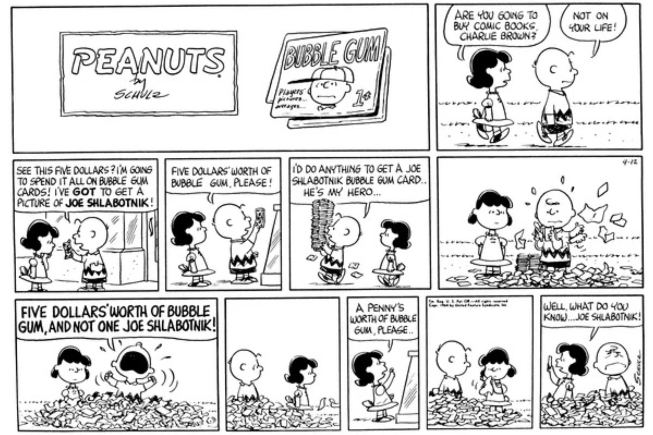 Lucy and Charlie Brown in Peanuts.