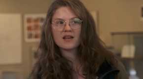 Emma Culligan giving an interview in The Curse of Oak Island