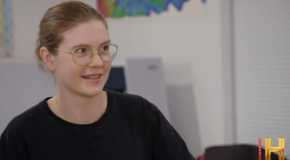 Emma Culligan giving an interview in The Curse of Oak Island