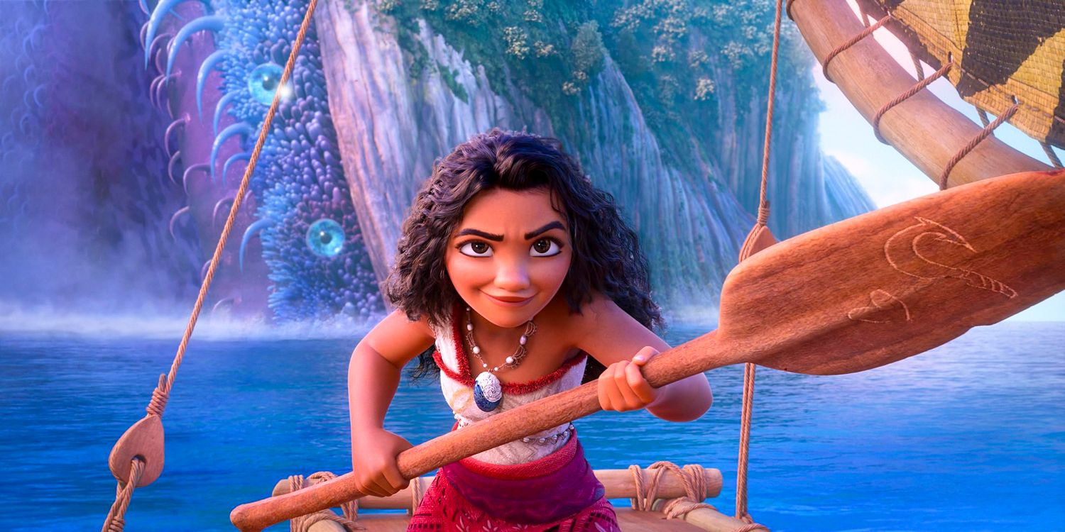 Moana segurando um remo em Moana 2 