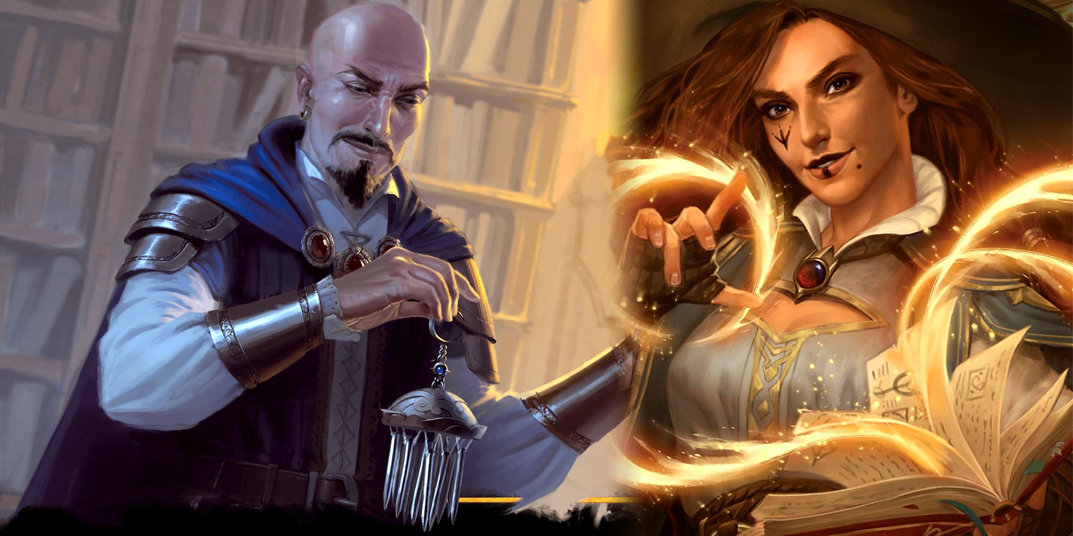 Poderosos feiticeiros de D&D Mordenkainen e Tasha conforme retratados em Vecna ​​Eve of Ruin.