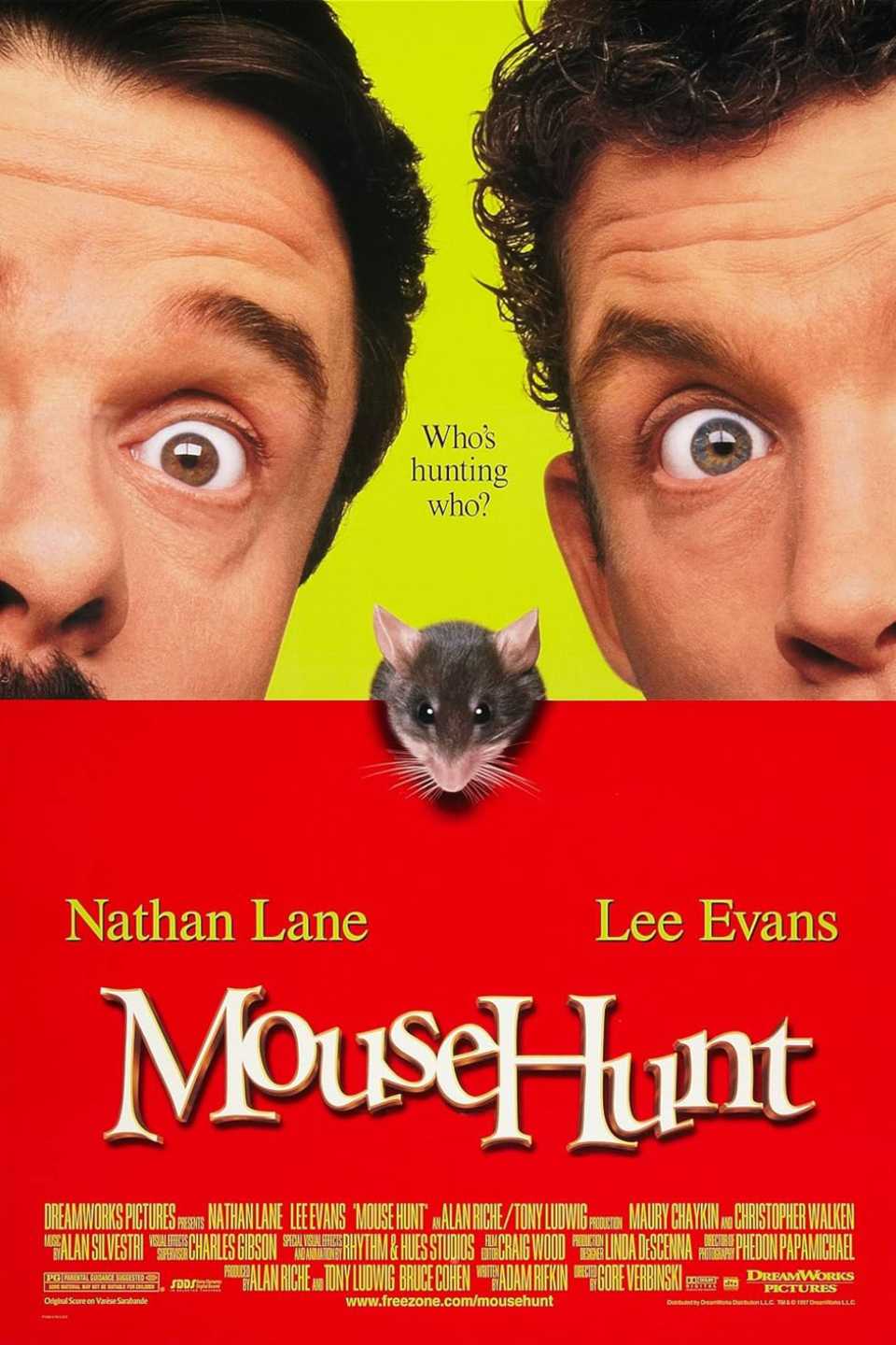 Mouse Hunt (1997) - Poster - Nathan lane & lee evans with a mouse