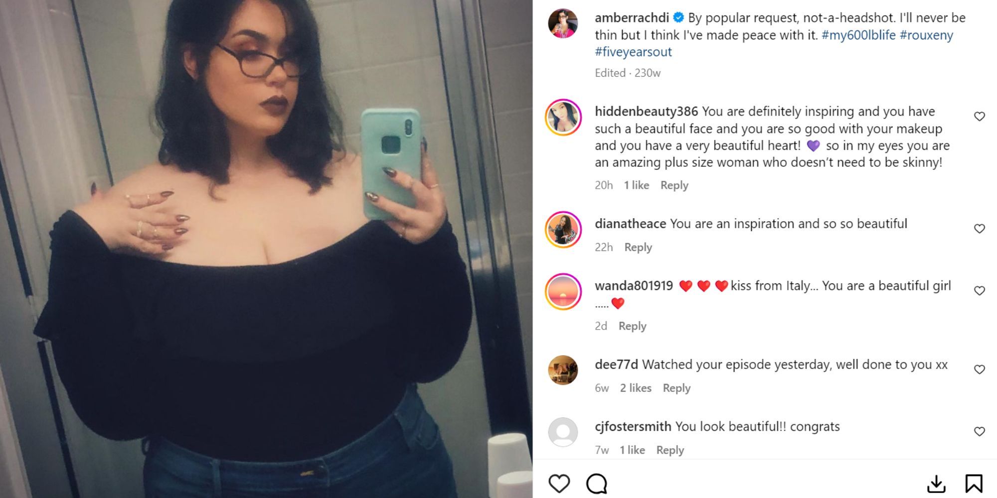 My 600 lb Life Amber Rachdi Instagram post and mirror selfie 2