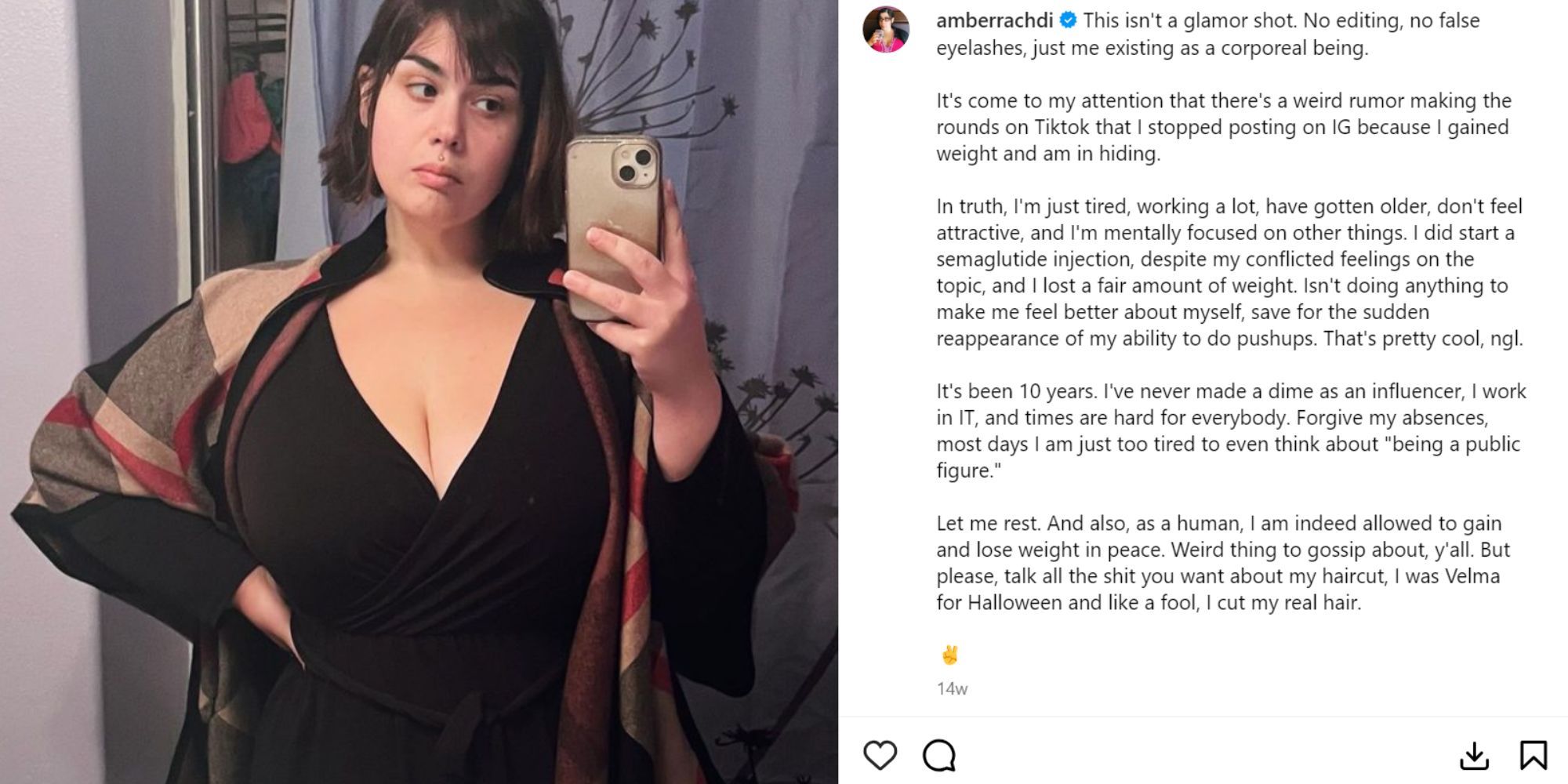 My 600 lb Life Amber Rachdi Instagram post and mirror selfie 