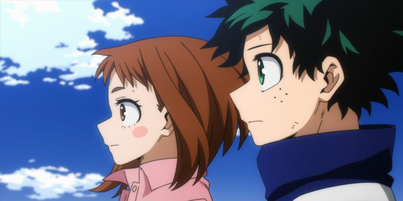 My Hero Academia: Deku and Ochaco look out over the city as they both wear casual clothing.