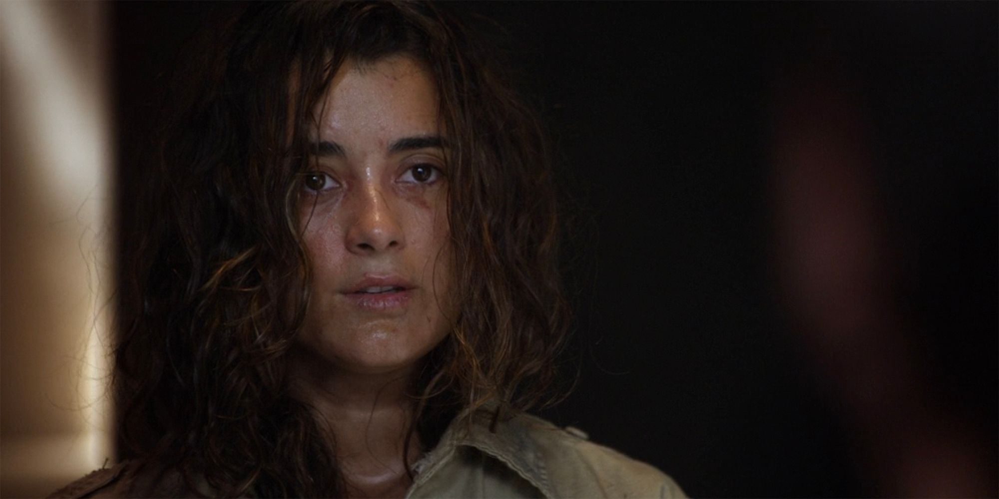 A close up of a tortured Ziva David in NCIS