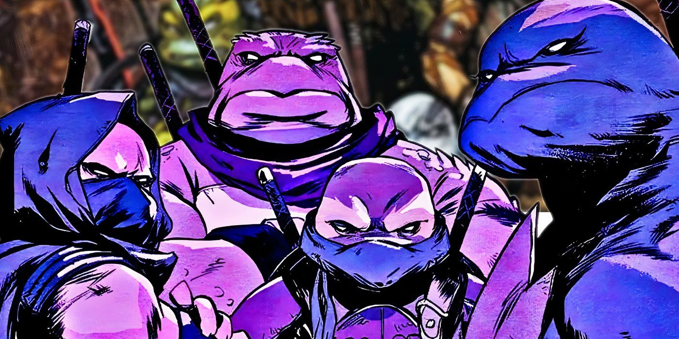 New TMNT turtles from Last Ronin lined up looking mean and tinted blue