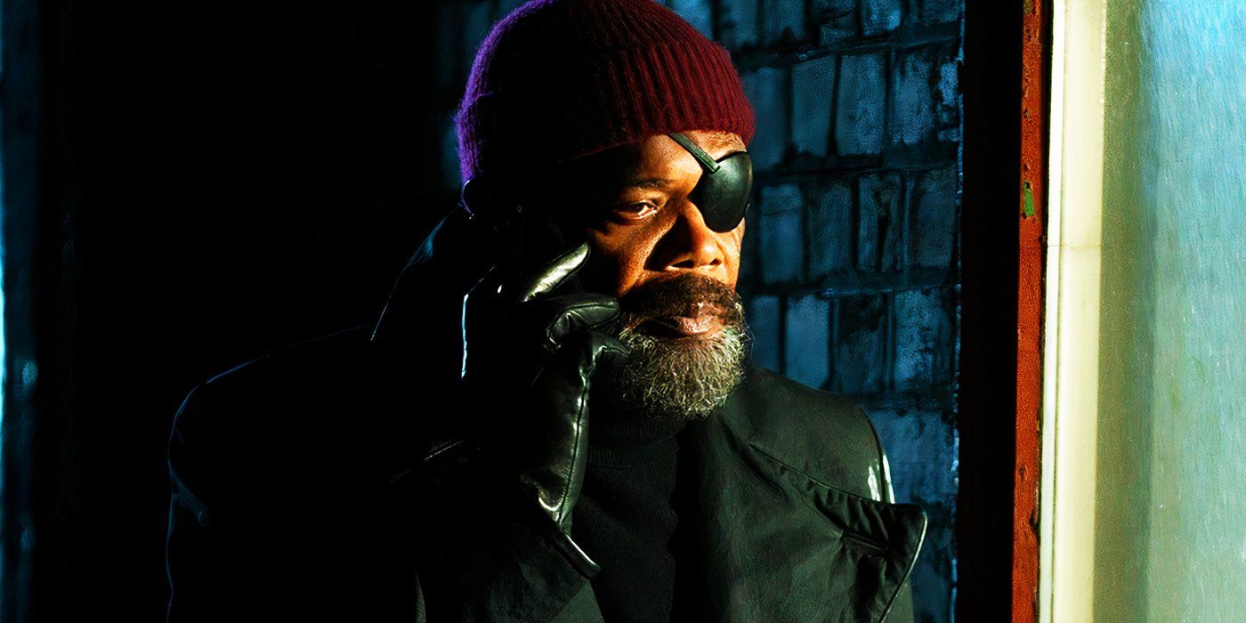 Nick Fury on the phone in the shadows in Secret Invasion