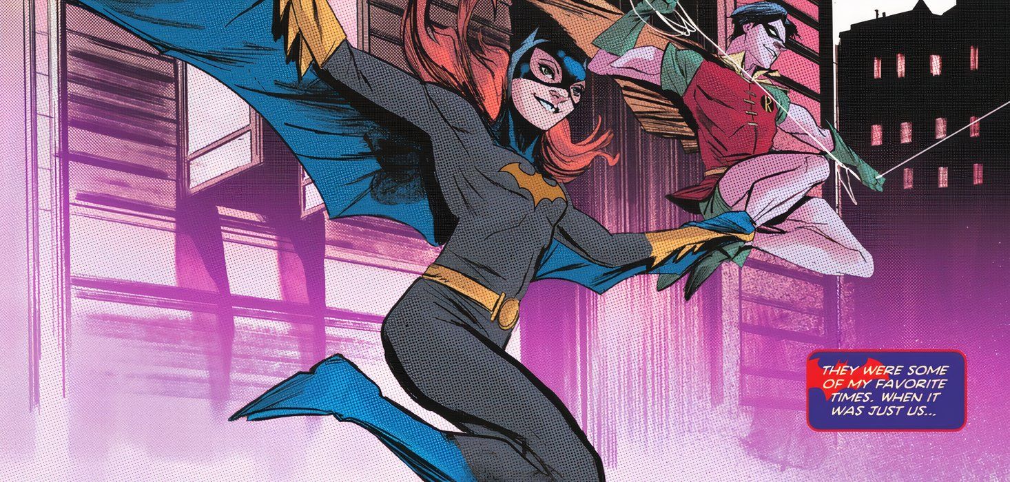 Nightwing #85 featuring batgirl and robin flying 