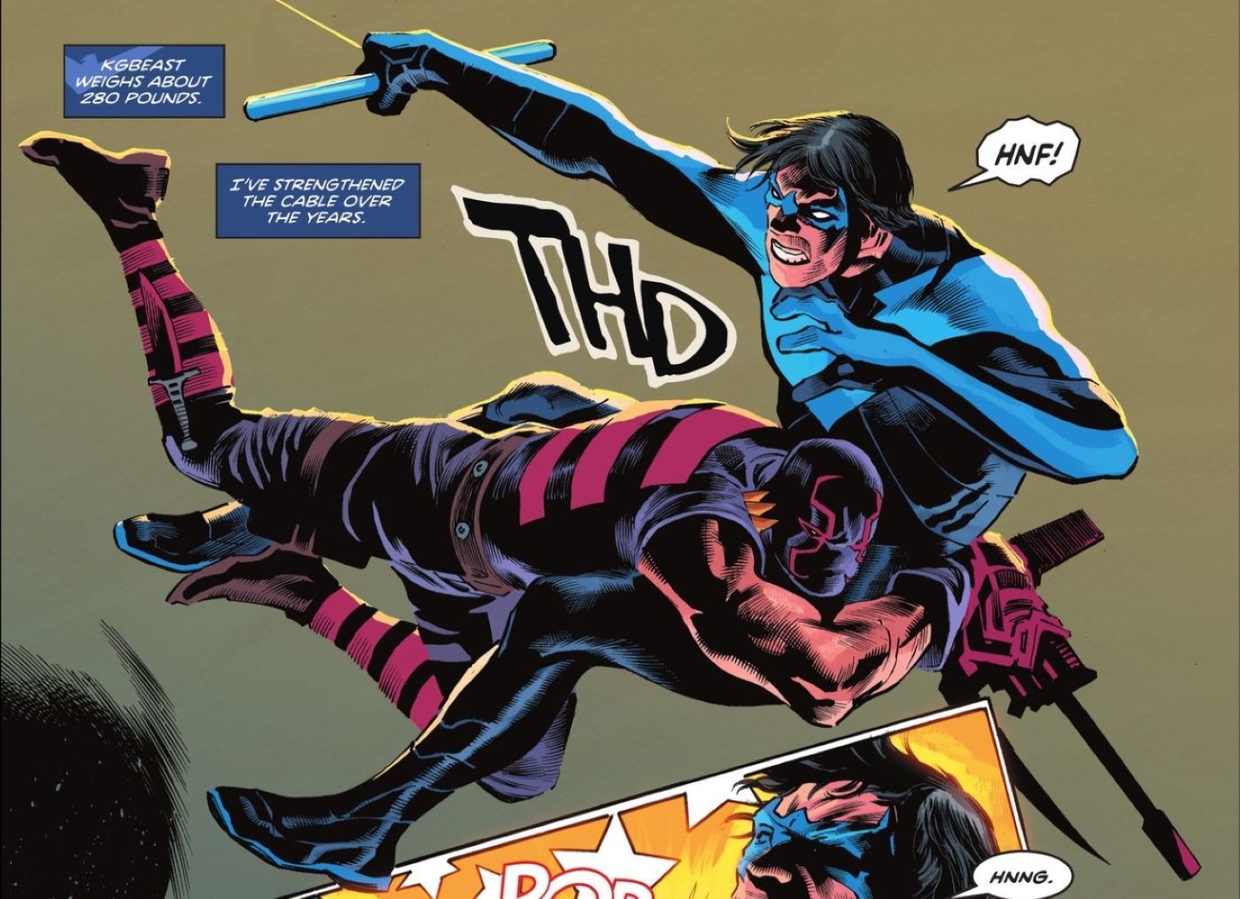 Nightwing getting tackeled by KGBeast in Nightwing #100