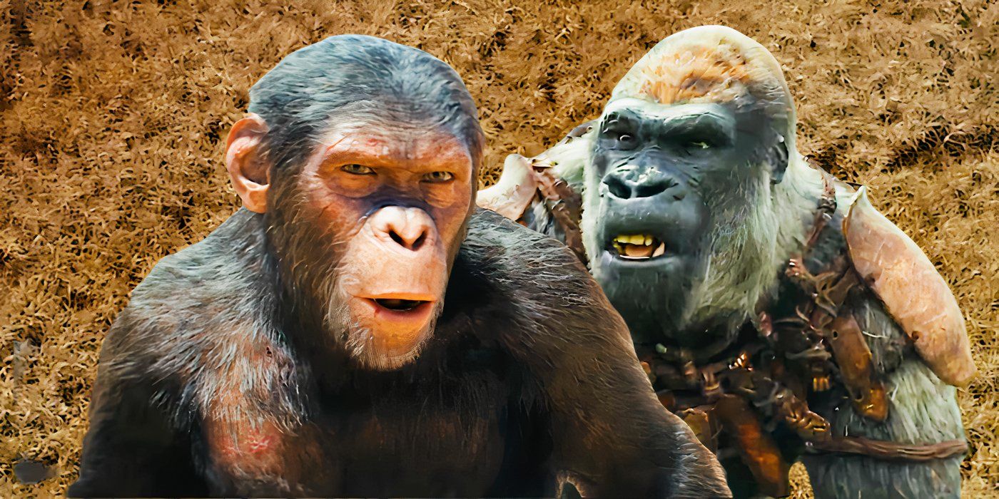 Noa and a gorilla in Kingdom of the Planet of the Apes