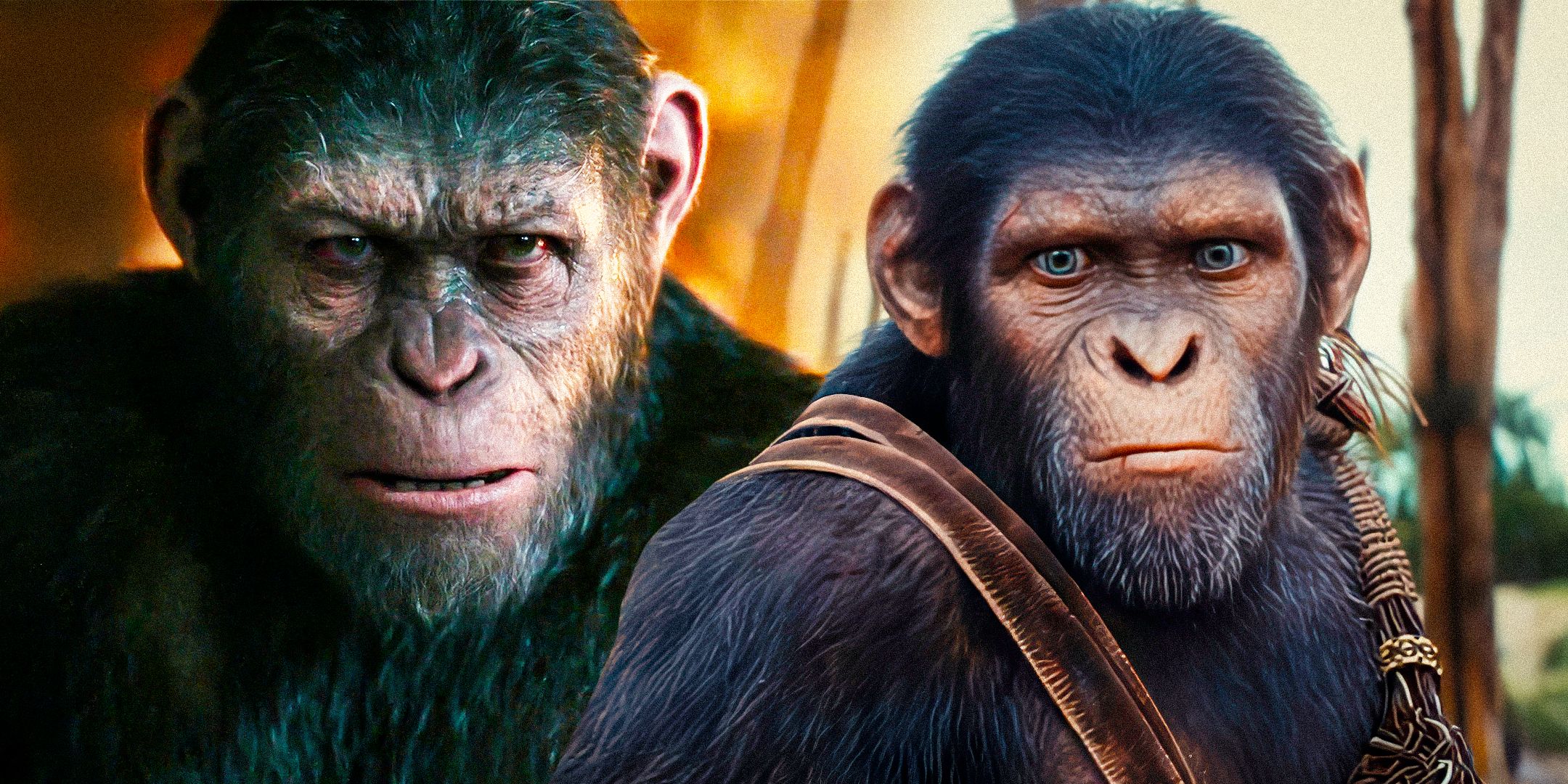 Noa-from-Kingdom-of-the-Planet-of-the-Apes-and-Andy-Serkis-as-Caesar