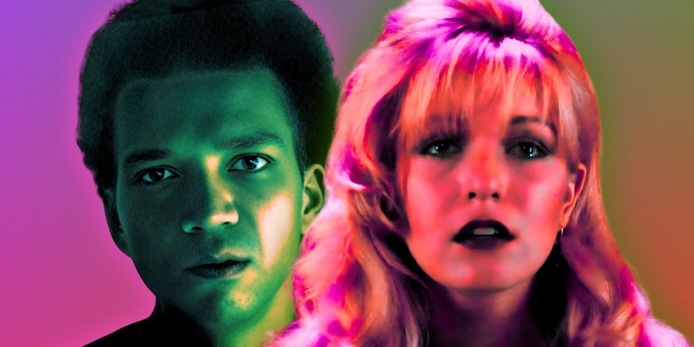 Owen (Justice Smith) looking upset in I Saw the TV Glow and Laura Palmer (Sheryl Lee) looking worried in Twin Peaks - Fire Walk with Me