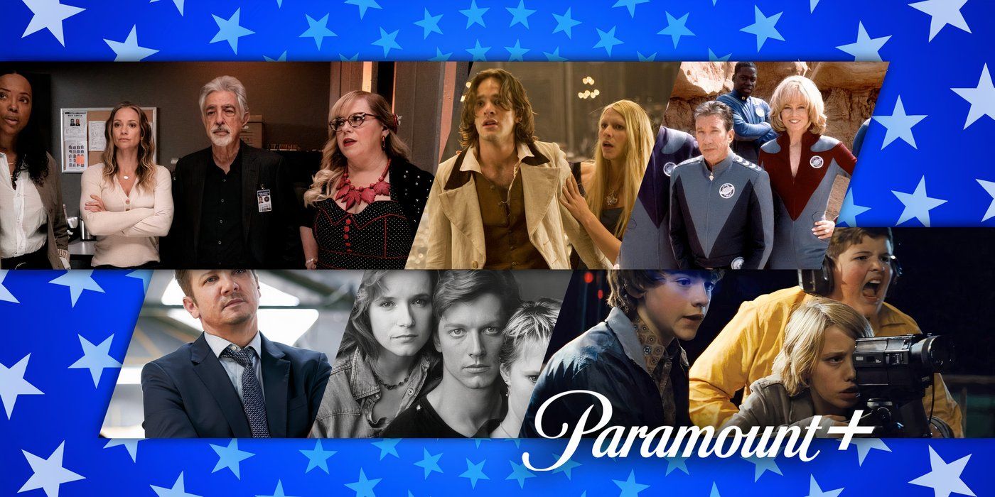 A custom image features the Paramount+ logo and characters from Criminal Minds, Stardust, Galaxy Quest, Mayor of Kingstown, Some Kind of Wonderful, and Super 8