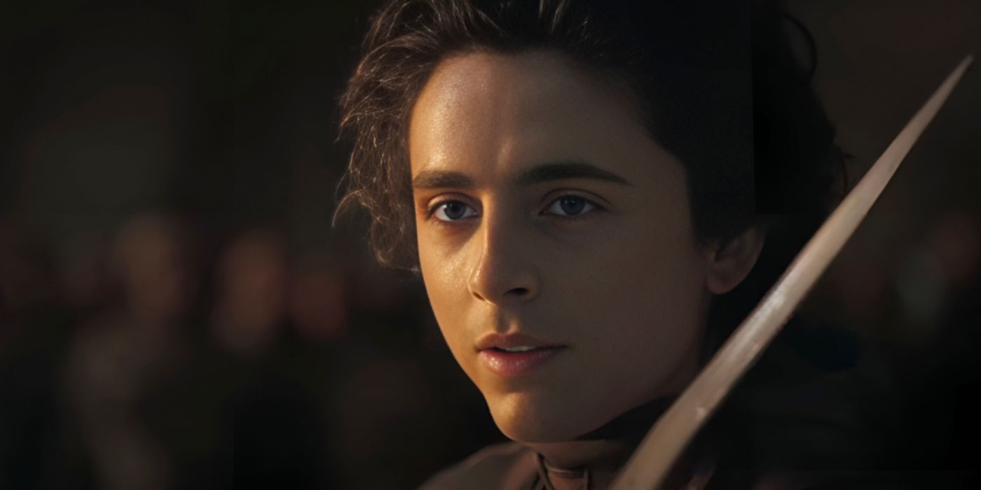 Paul Atreides (Timothée Chalamet) holds a knife in Dune Part Two