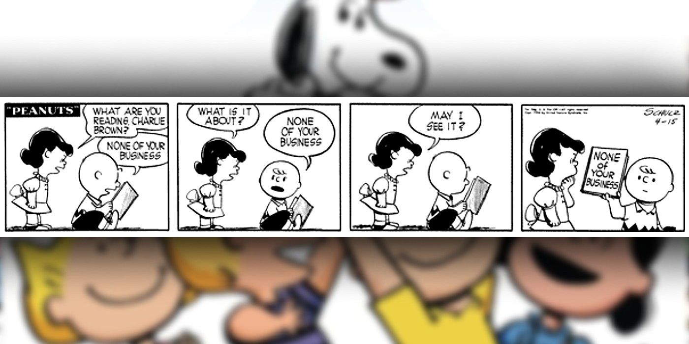 Quadrinho de amendoim Charlie Brown está lendo quando Lucy o incomoda