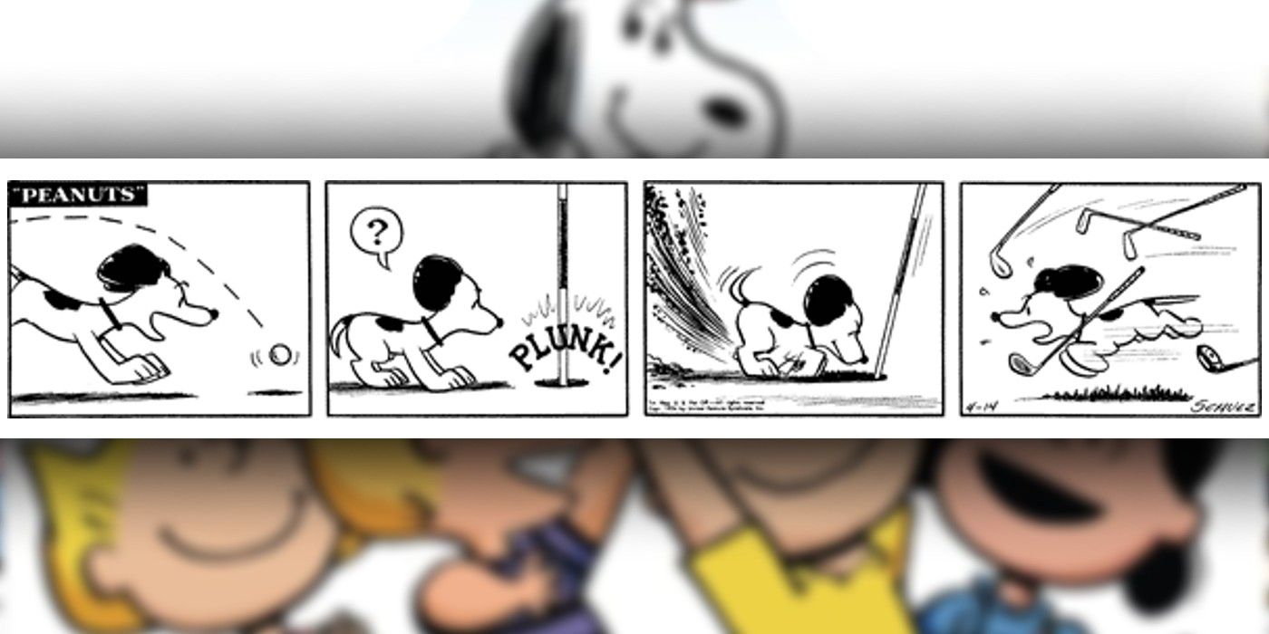 Quadrinhos de amendoim onde Snoopy rouba uma bola de golfe