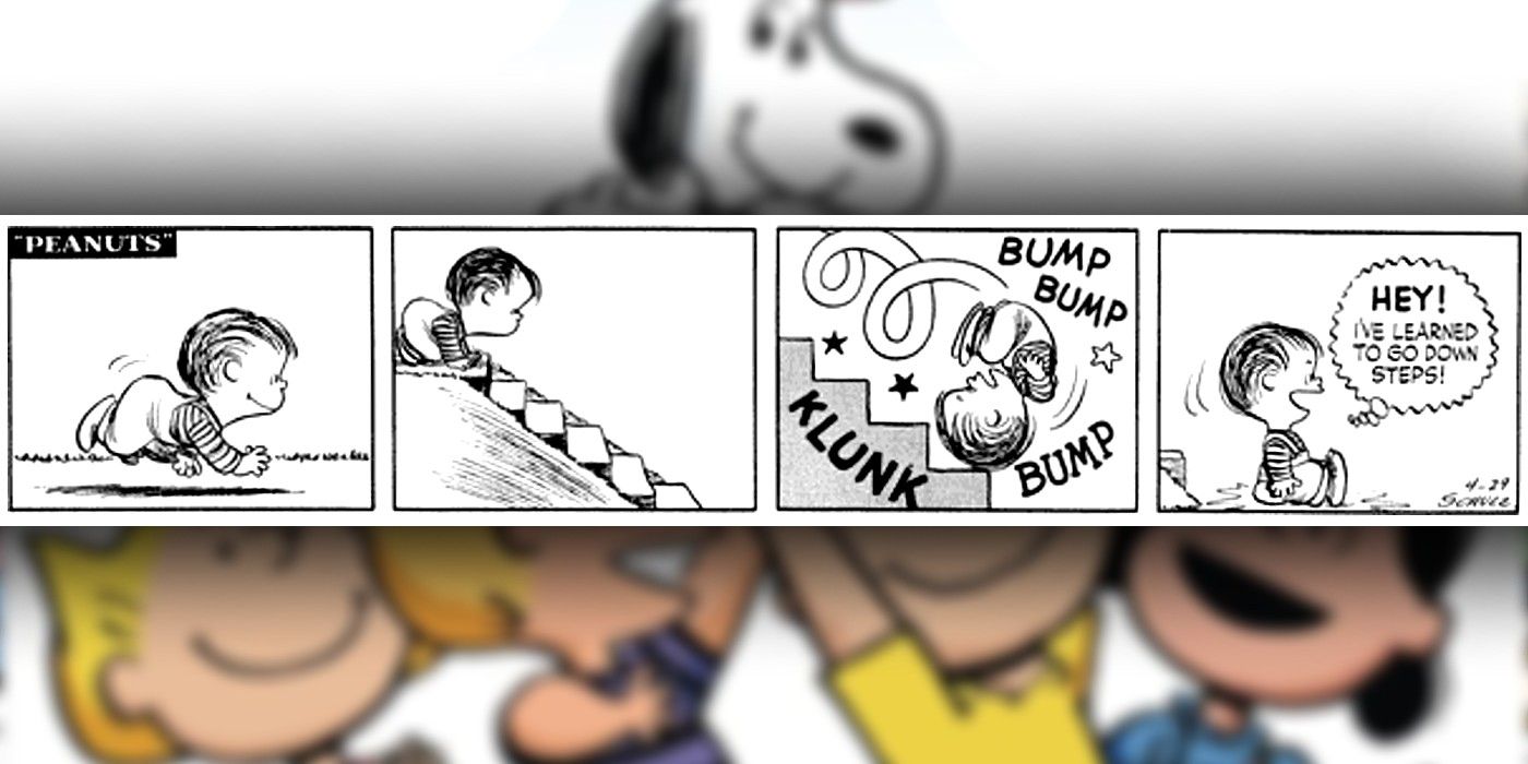 Quadrinhos de amendoim onde Linus cai lá embaixo