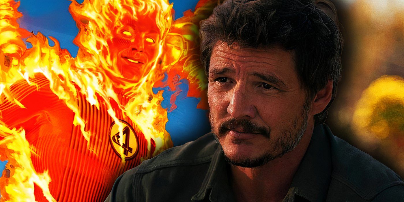 Pedro Pascal in The Last of Us and the Human Torch poster for The Fantastic Four