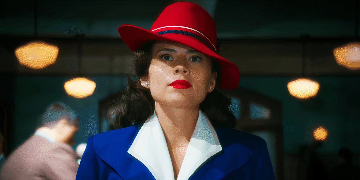 Peggy Carter in a red hat in Agent Carter