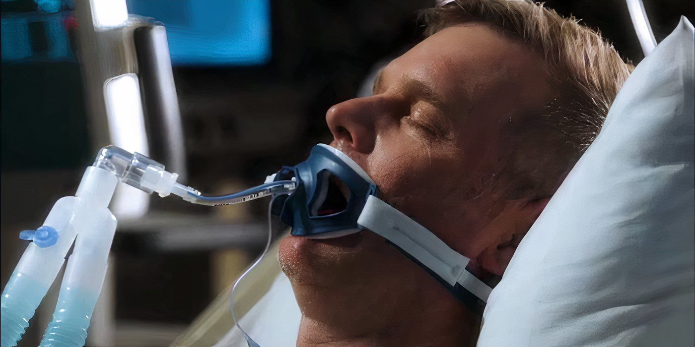 Peter Krause as Bobby Nash with ventilator in 911 season 7 episode 10