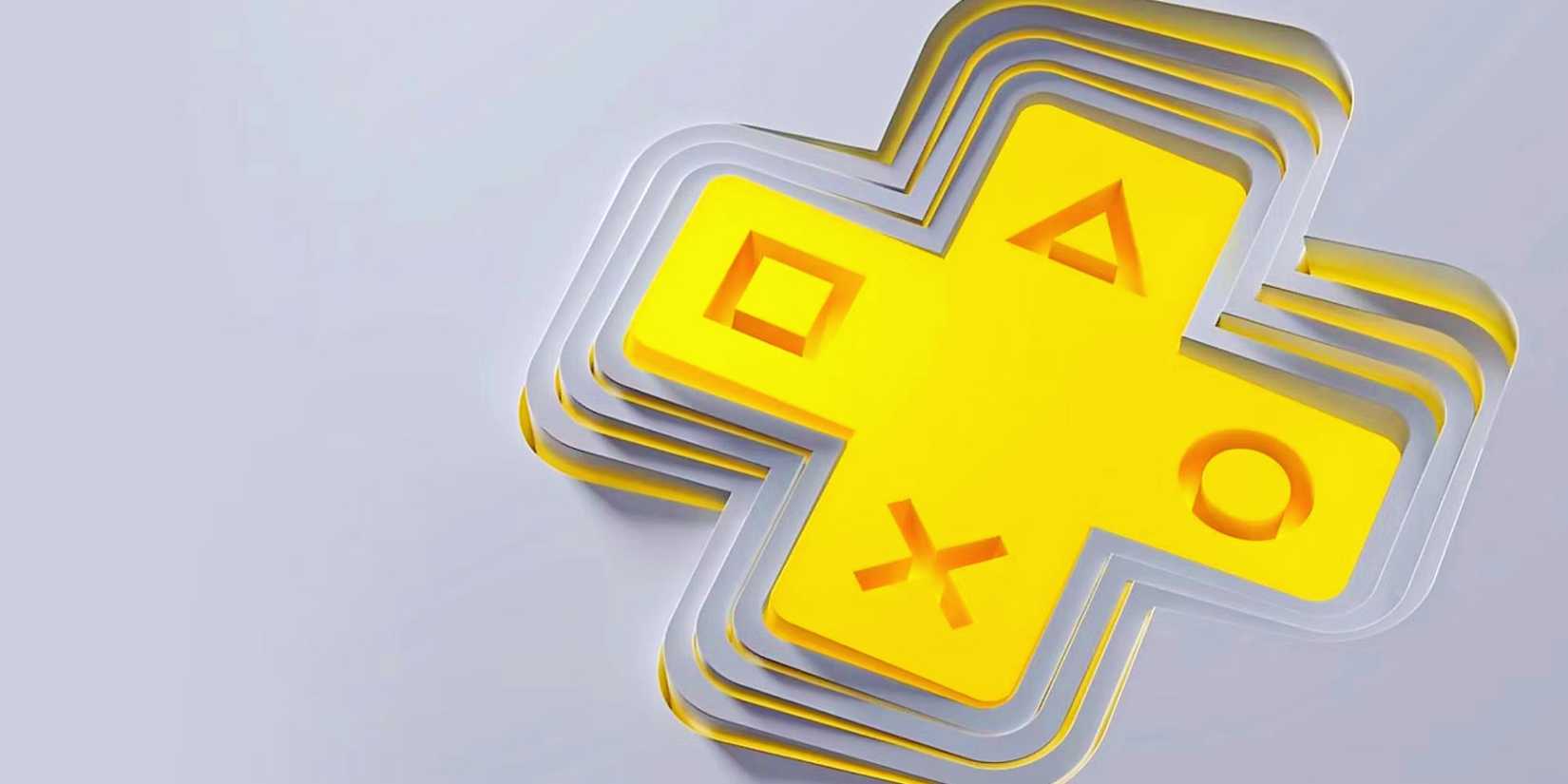 The gold PlayStation Plus logo on a gray background.