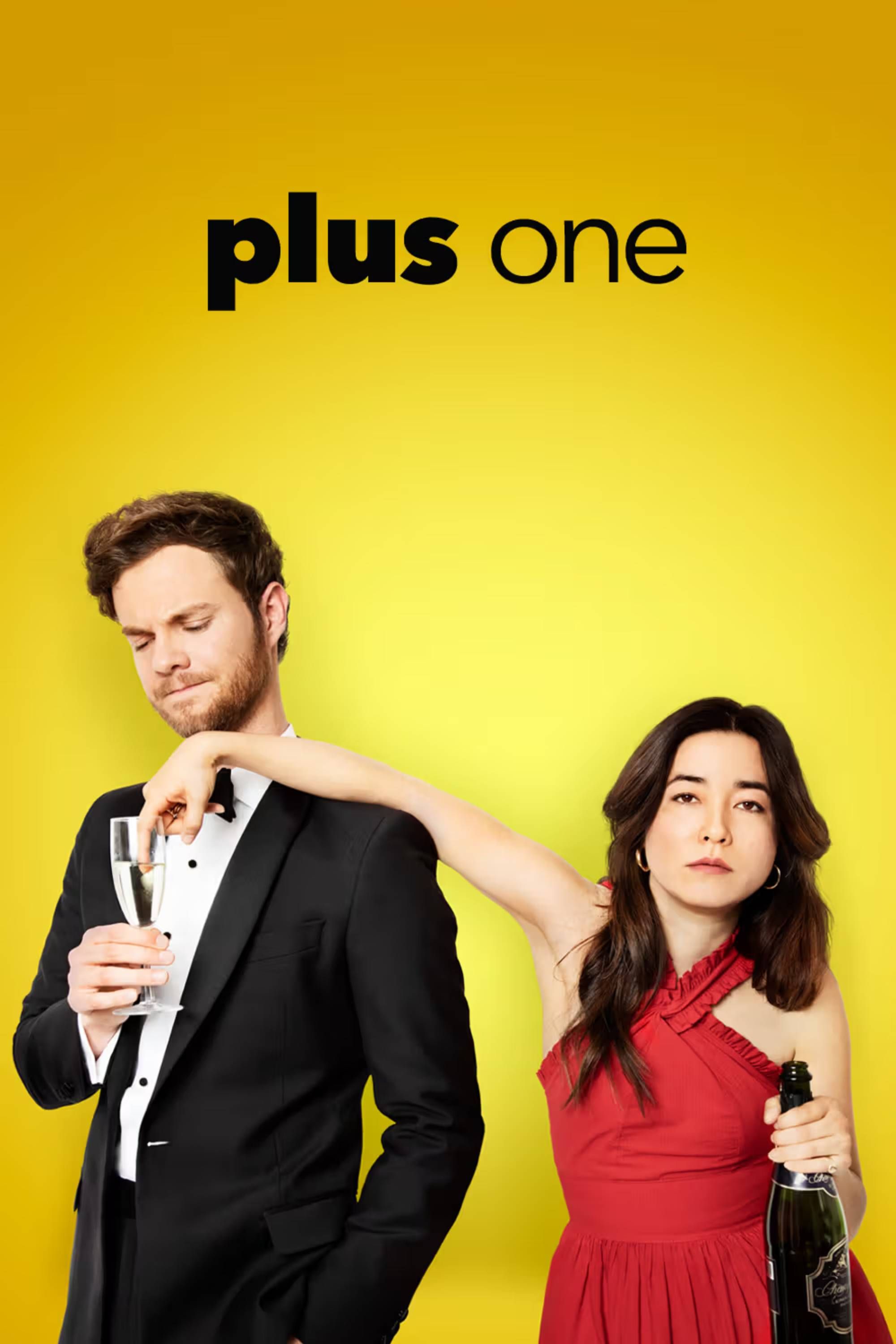 Plus One (2019) - Poster - Maya Erskine &amp; Jack Quaid Holding Bottle And Glass Of Champagne