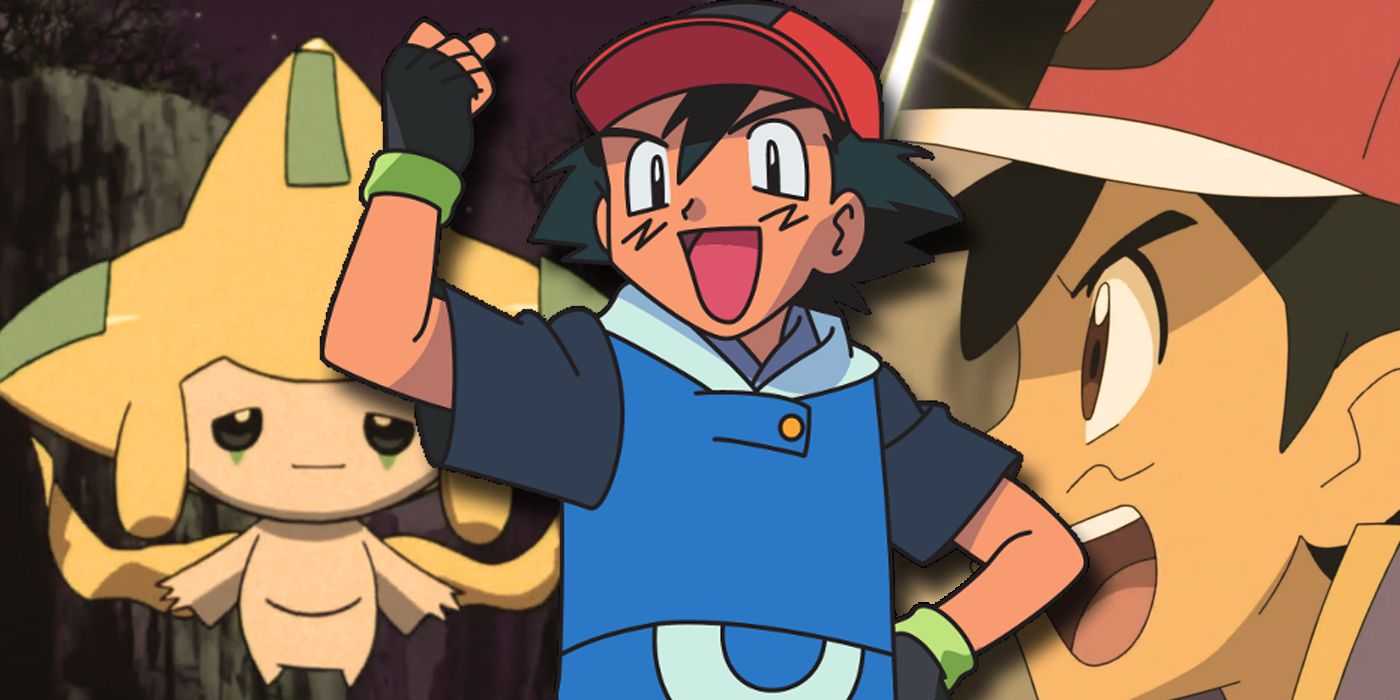 Pokemon: Ash in front of Jirachi and himself.